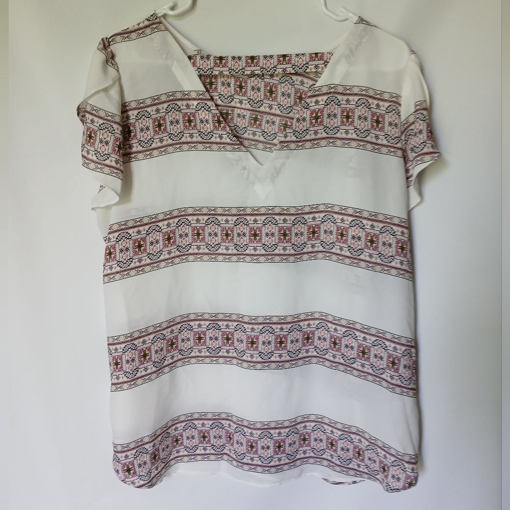 Loft Womens Petal Sleeve Top Size LG Color Beige Rust Black